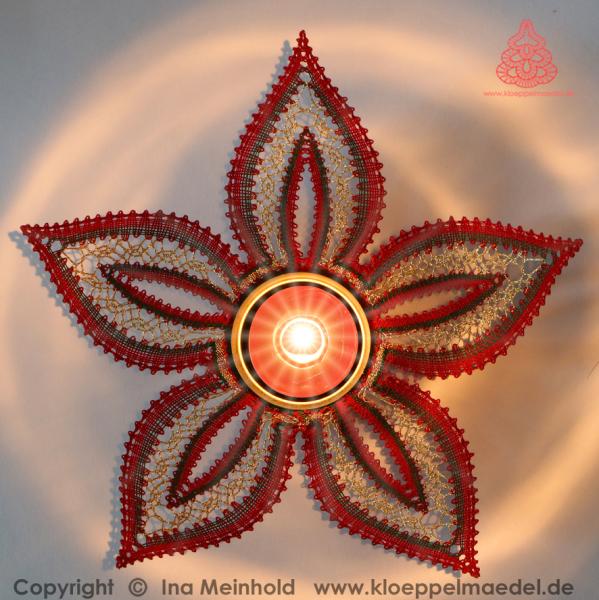 484 Klöppelbrief  "Stern in Rot und Grün" für Teelichthalter